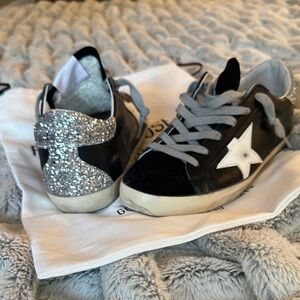 Golden Goose black/silver glitter low top sneakers. Size 37